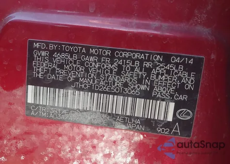 2014 Lexus Is 250 из США, поврежденный, VIN JTHCF1D26E5013065